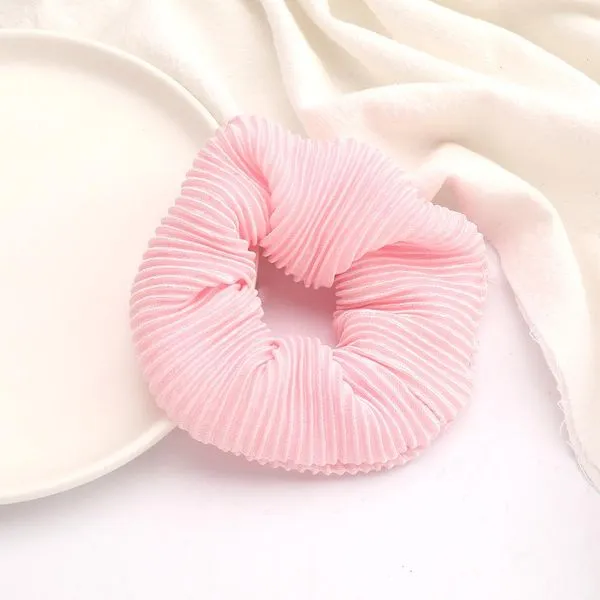 01 Necklaces H74 Light Pink Ribbed Hair Scrunchie