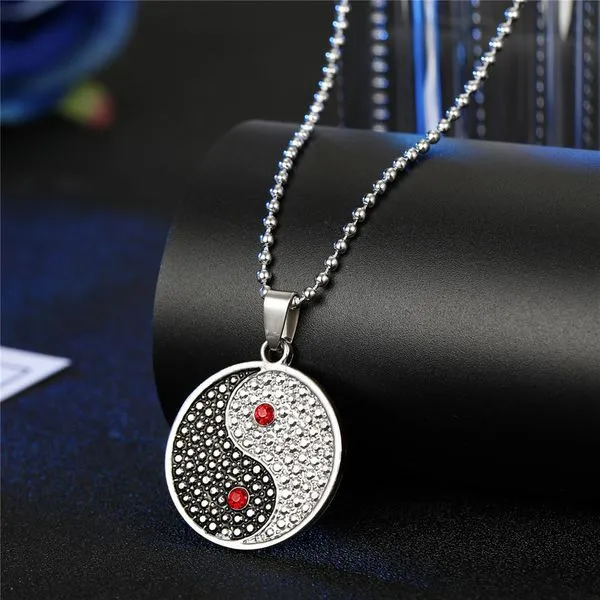 01 Necklaces N1140 Silver Yin Yang Textured Pendant Necklace