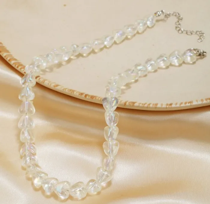 01 Necklaces N175 Iridescent Clear Heart Shape Bead Necklace with FREE Earrings 01 Necklaces N175 Iridescent Clear Heart Shape Bead Necklace with FREE Earrings