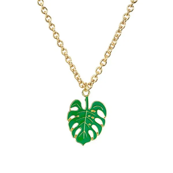 01 Necklaces N1886 Baked Enamel Palmetto Leaf Necklace with Free Earrings