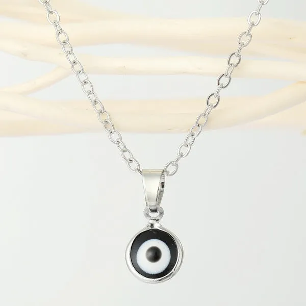 01 Necklaces N2185 Silver Dainty Black Eye Necklace with FREE Earrings