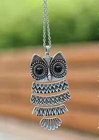 01 Necklaces N567 Silver Owl Necklace with FREE Earrings