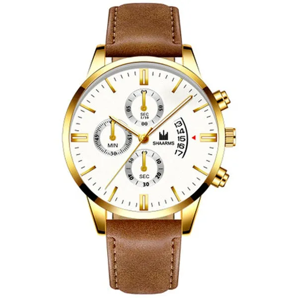 01 Rings W305 Brown Band Gold Techno Time Collection Quartz Watch