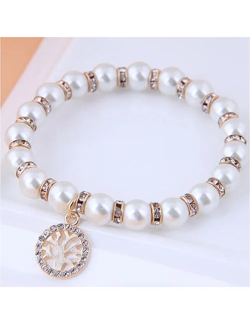 02 Bracelets B1258 Tree of Life Pearl Rhinestone Bead Bracelet