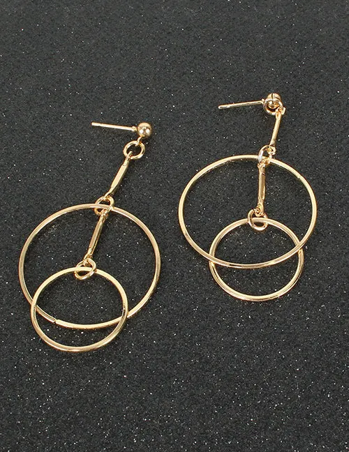 02 E1171 Gold Double Circle Dangle Earrings Earrings