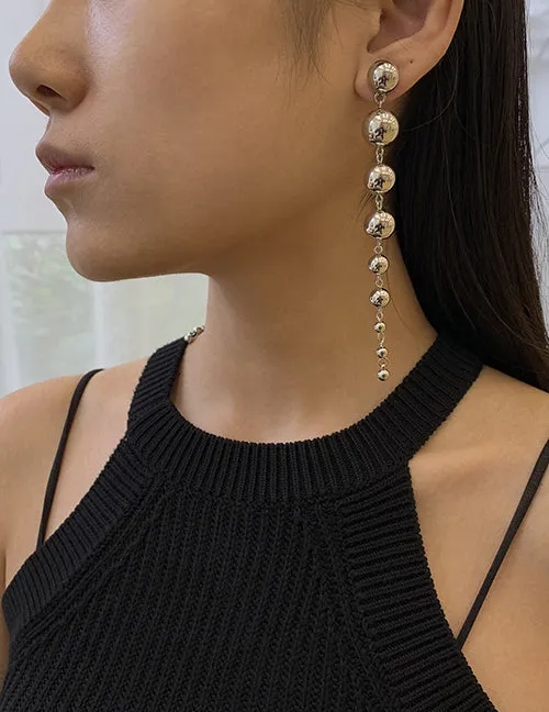 02 Earrings E1810 Silver Multi Bead Dangle Earrings