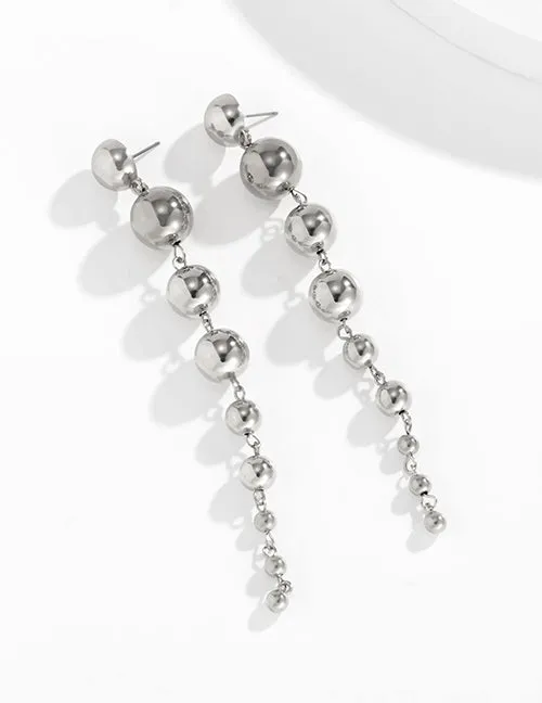 02 Earrings E1810 Silver Multi Bead Dangle Earrings