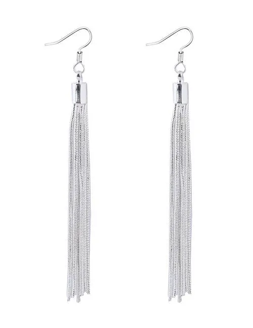 02 Earrings E623 Silver Tassel Earrings
