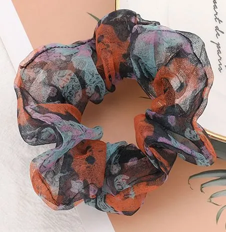 02 H497 Burnt Orange Colorful Hair Scrunchie Earrings