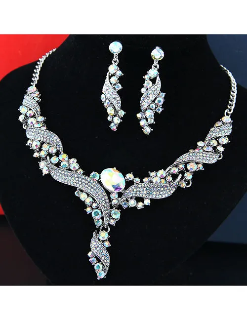 02 N271 Multi Colored Gem Necklace with FREE Earrings Necklaces
