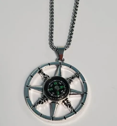 02 Necklaces N1324 Silver Compass Necklace