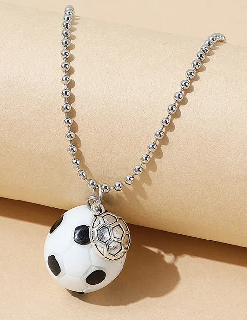 02 Necklaces N1625 Silver Soccer Ball Necklace