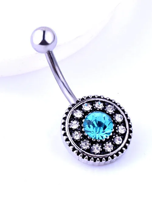 02 P38 Silver Light Blue Rhinestone Belly Button Ring Rings