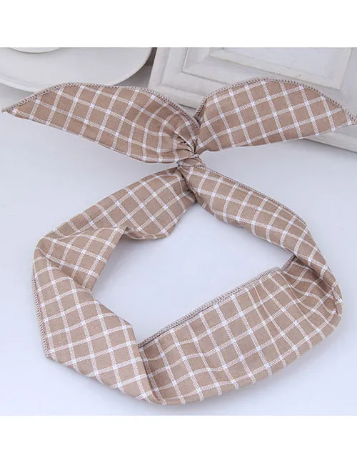 02 Rings H12 Khaki Gingham Pattern Wire Cloth Hair Band
