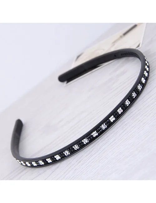 02 Rings H204 Silver Black Gem Double Row Hair Band