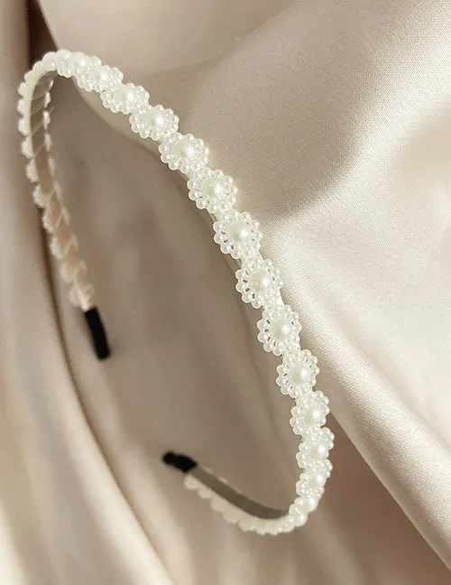 02 Rings H737 Gold White Flower Pearl Hair Band