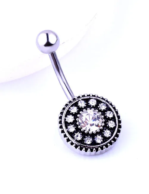 02 Rings P108 Silver Crystal Rhinestone Belly Button Ring