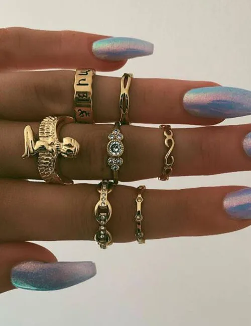 02 Rings RS23 Gold 7 pc Ring Set