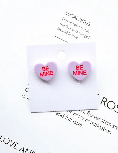 02 Z129 Lilac Be Mine Acrylic Valentine Heart Earrings Earrings