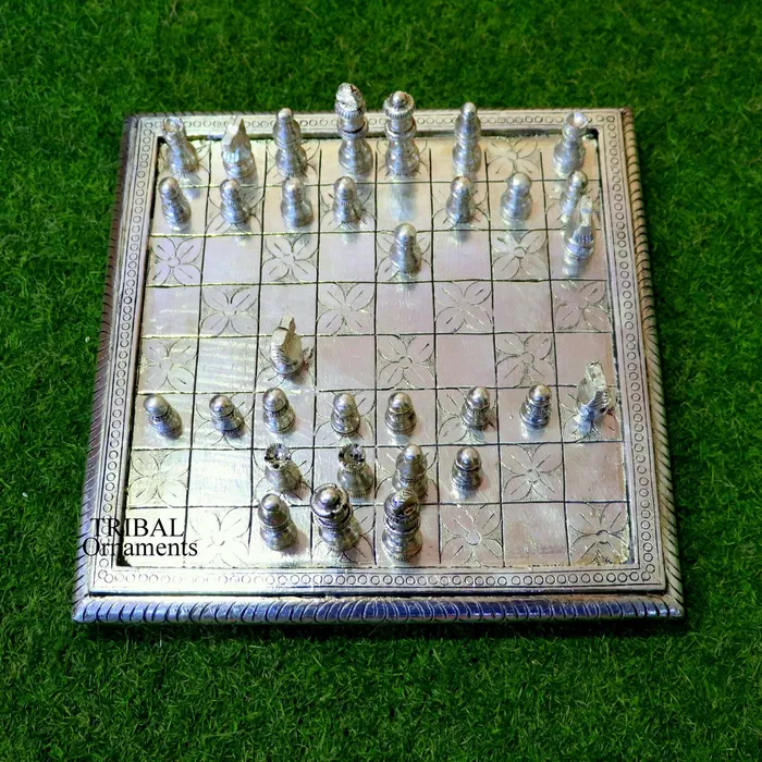 12 x 12 925 sterling silver chessboard Amazing customized handcrafted design on wooden base Amazing Royal silver gift article india sf10 TRIBAL ORNAMENTS Necklaces
