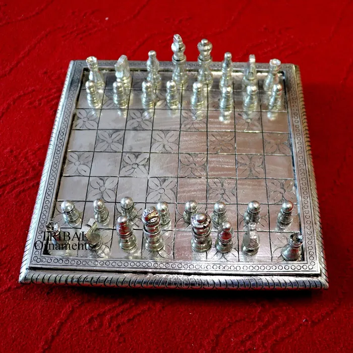 12 x 12 925 sterling silver chessboard Amazing customized handcrafted design on wooden base Amazing Royal silver gift article india sf10 TRIBAL ORNAMENTS Necklaces
