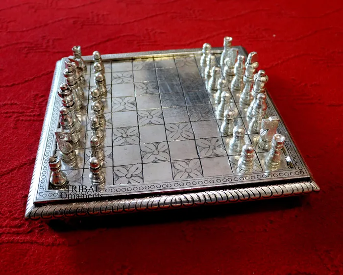 12 x 12 925 sterling silver chessboard Amazing customized handcrafted design on wooden base Amazing Royal silver gift article india sf10 TRIBAL ORNAMENTS Necklaces