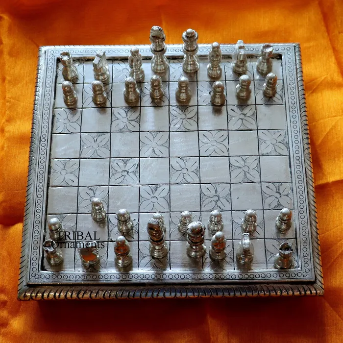 12 x 12 925 sterling silver chessboard Amazing customized handcrafted design on wooden base Amazing Royal silver gift article india sf10 TRIBAL ORNAMENTS Necklaces