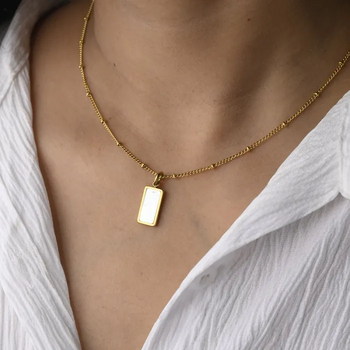 18K GoldFilled Rectangle Shell Pendant Necklace Jewelvers Necklaces