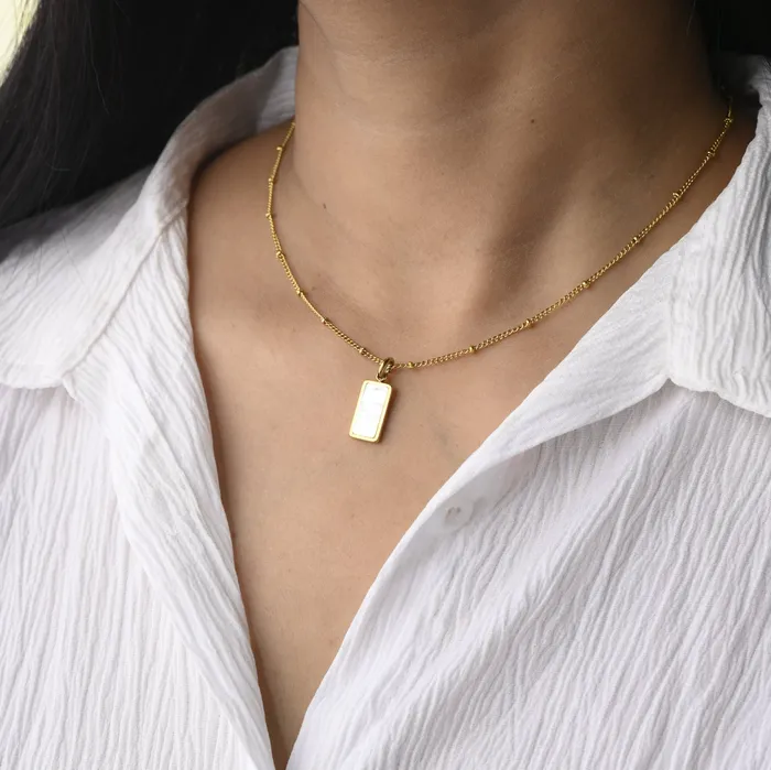 18K GoldFilled Rectangle Shell Pendant Necklace Jewelvers Necklaces