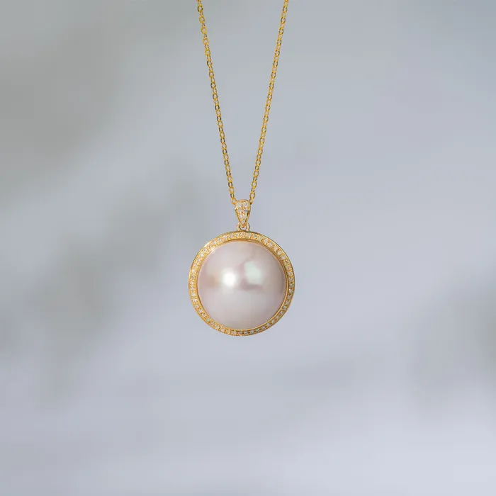 18k Solid Gold Diamond Mabe Pearl Jewelry Set KS00012 Si Dian Jin Pearly Lustre PreStyled Sets