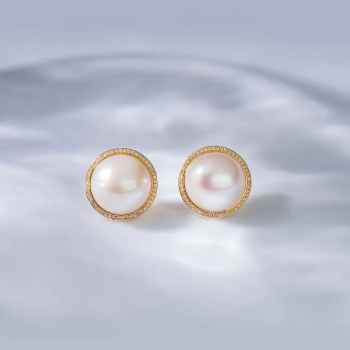 18k Solid Gold Diamond Mabe Pearl Jewelry Set KS00012 Si Dian Jin Pearly Lustre PreStyled Sets
