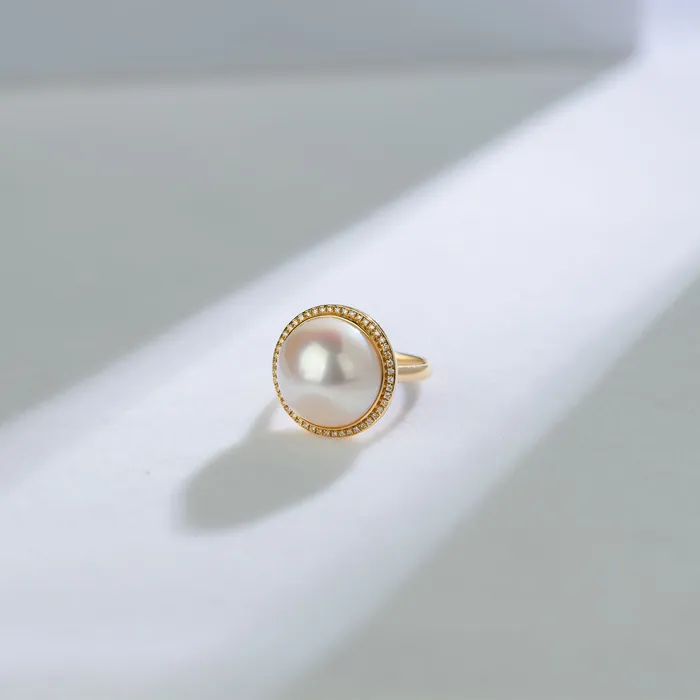 18k Solid Gold Diamond Mabe Pearl Jewelry Set KS00012 Si Dian Jin Pearly Lustre PreStyled Sets