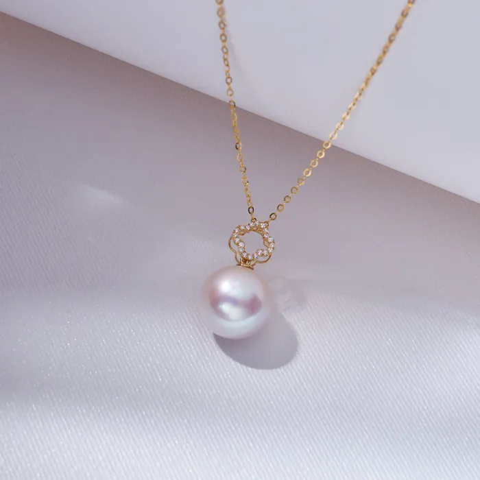 18k Solid Gold Edison Pearl Necklace KN00226 Pearly Lustre Necklaces