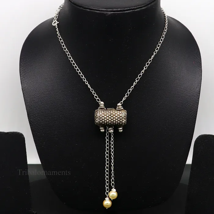 22 inches long adjustable 925 sterling silver chain necklace with gorgeous antique pendant best gifting elegant tribal necklace set225 TRIBAL ORNAMENTS Necklaces