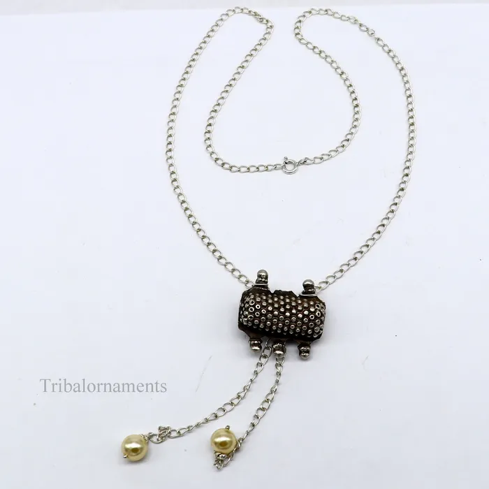 22 inches long adjustable 925 sterling silver chain necklace with gorgeous antique pendant best gifting elegant tribal necklace set225 TRIBAL ORNAMENTS Necklaces