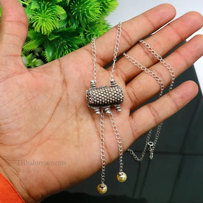 22 inches long adjustable 925 sterling silver chain necklace with gorgeous antique pendant best gifting elegant tribal necklace set225 TRIBAL ORNAMENTS Necklaces