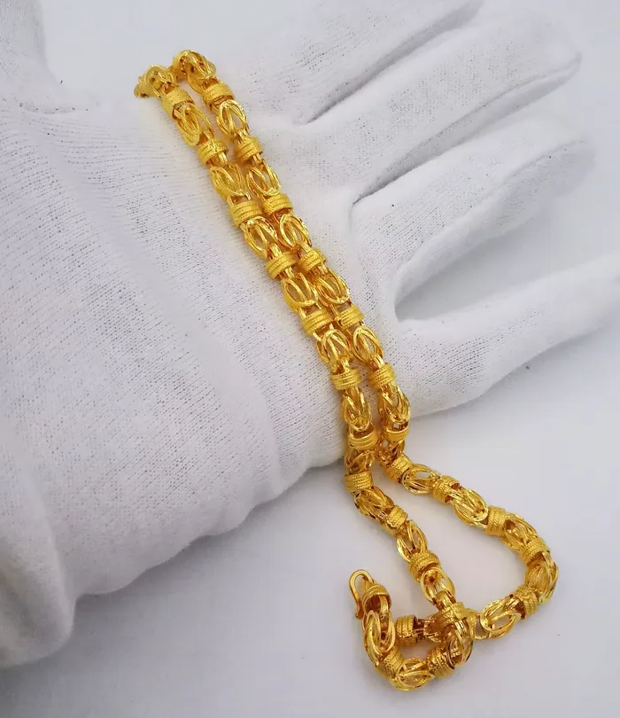 22karat yellow gold handmade 20 inches long amazing byzantine chain necklace certified india jewelry for unisex gifting TRIBAL ORNAMENTS Necklaces