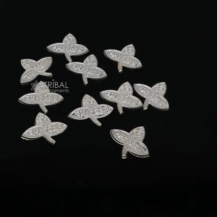2x2 cm Lord Shiva 10 bel Patra Solid silver handmade solid belva patra shiva worshipping puja article bel tree leaves for puja su1247 TRIBAL ORNAMENTS Necklaces