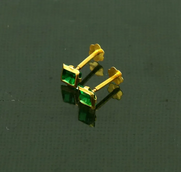 3MM OR 4mm single Green stone 18kt yellow gold handmade square shape fabulous screw back stud earring or nose pin unisex jewelry er121 TRIBAL ORNAMENTS Earrings
