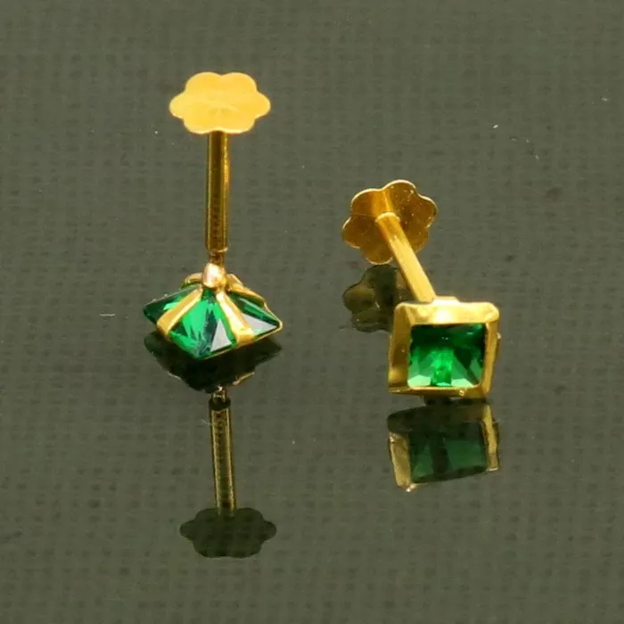 3MM OR 4mm single Green stone 18kt yellow gold handmade square shape fabulous screw back stud earring or nose pin unisex jewelry er121 TRIBAL ORNAMENTS Earrings