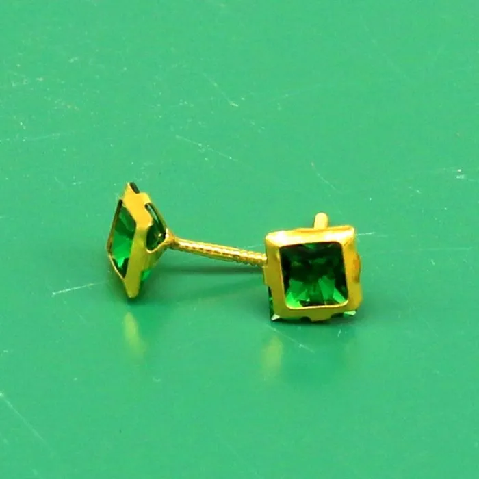 3MM OR 4mm single Green stone 18kt yellow gold handmade square shape fabulous screw back stud earring or nose pin unisex jewelry er121 TRIBAL ORNAMENTS Earrings
