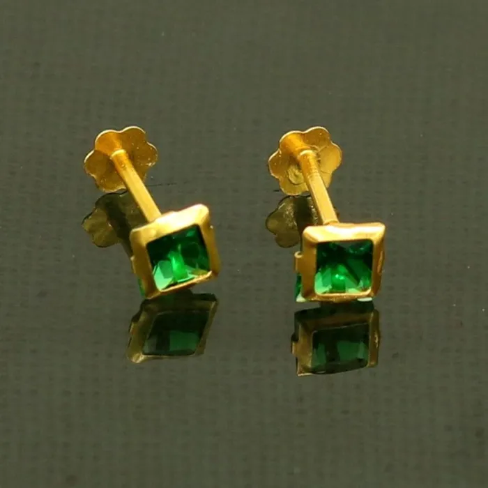 3MM OR 4mm single Green stone 18kt yellow gold handmade square shape fabulous screw back stud earring or nose pin unisex jewelry er121 TRIBAL ORNAMENTS Earrings