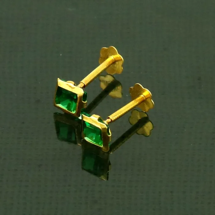3MM OR 4mm single Green stone 18kt yellow gold handmade square shape fabulous screw back stud earring or nose pin unisex jewelry er121 TRIBAL ORNAMENTS Earrings