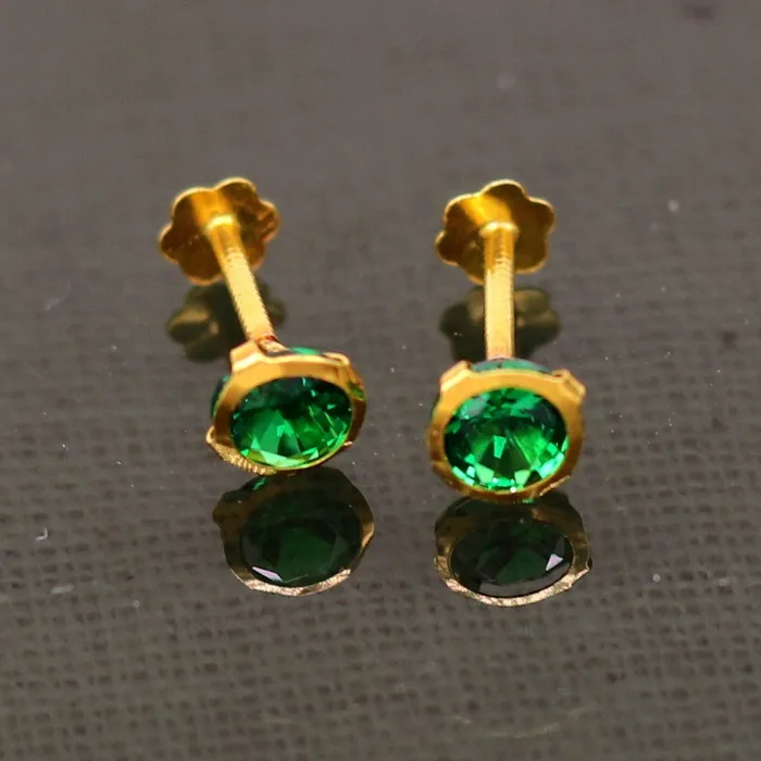 42mm 18k yellow gold handmade fabulous green cubic zircon stone excellent antique vintage design stud earrings pair unisex jewelry er113 TRIBAL ORNAMENTS Earrings