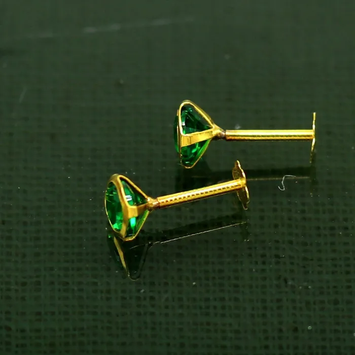 42mm 18k yellow gold handmade fabulous green cubic zircon stone excellent antique vintage design stud earrings pair unisex jewelry er113 TRIBAL ORNAMENTS Earrings