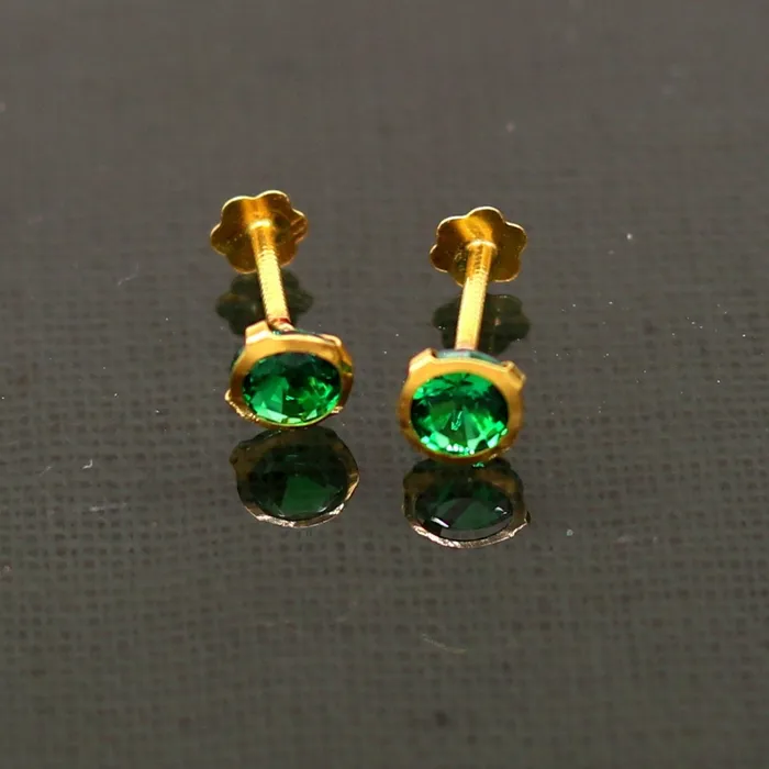 42mm 18k yellow gold handmade fabulous green cubic zircon stone excellent antique vintage design stud earrings pair unisex jewelry er113 TRIBAL ORNAMENTS Earrings