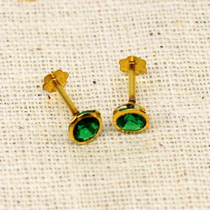 42mm 18k yellow gold handmade fabulous green cubic zircon stone excellent antique vintage design stud earrings pair unisex jewelry er113 TRIBAL ORNAMENTS Earrings