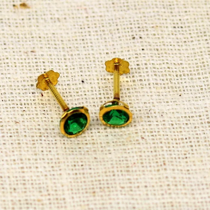 42mm 18k yellow gold handmade fabulous green cubic zircon stone excellent antique vintage design stud earrings pair unisex jewelry er113 TRIBAL ORNAMENTS Earrings
