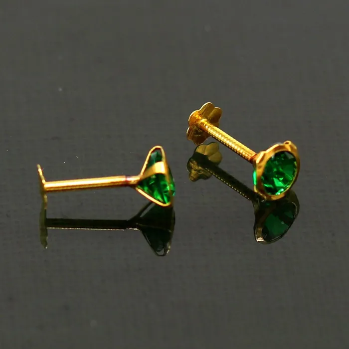 42mm 18k yellow gold handmade fabulous green cubic zircon stone excellent antique vintage design stud earrings pair unisex jewelry er113 TRIBAL ORNAMENTS Earrings