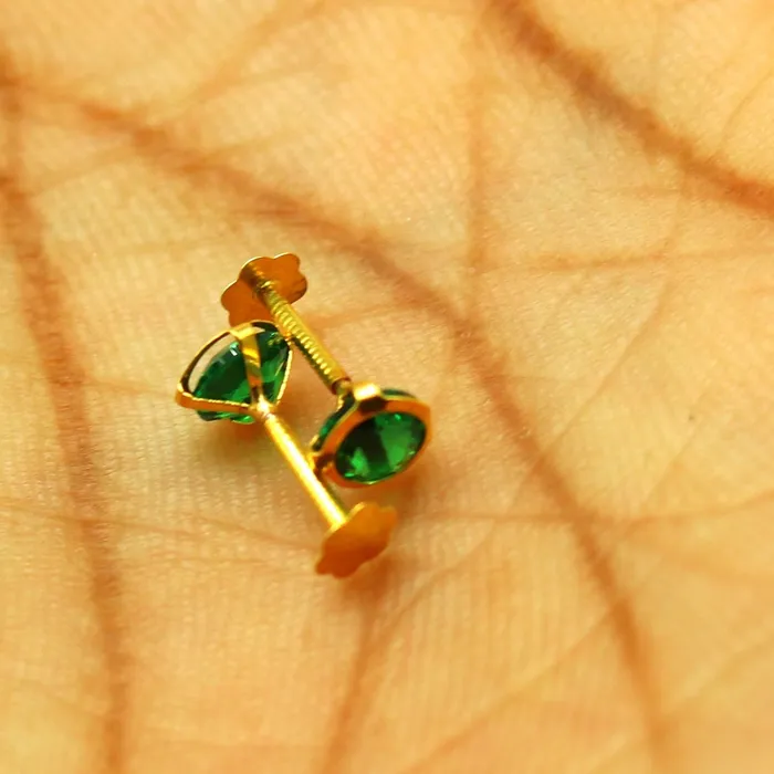 42mm 18k yellow gold handmade fabulous green cubic zircon stone excellent antique vintage design stud earrings pair unisex jewelry er113 TRIBAL ORNAMENTS Earrings